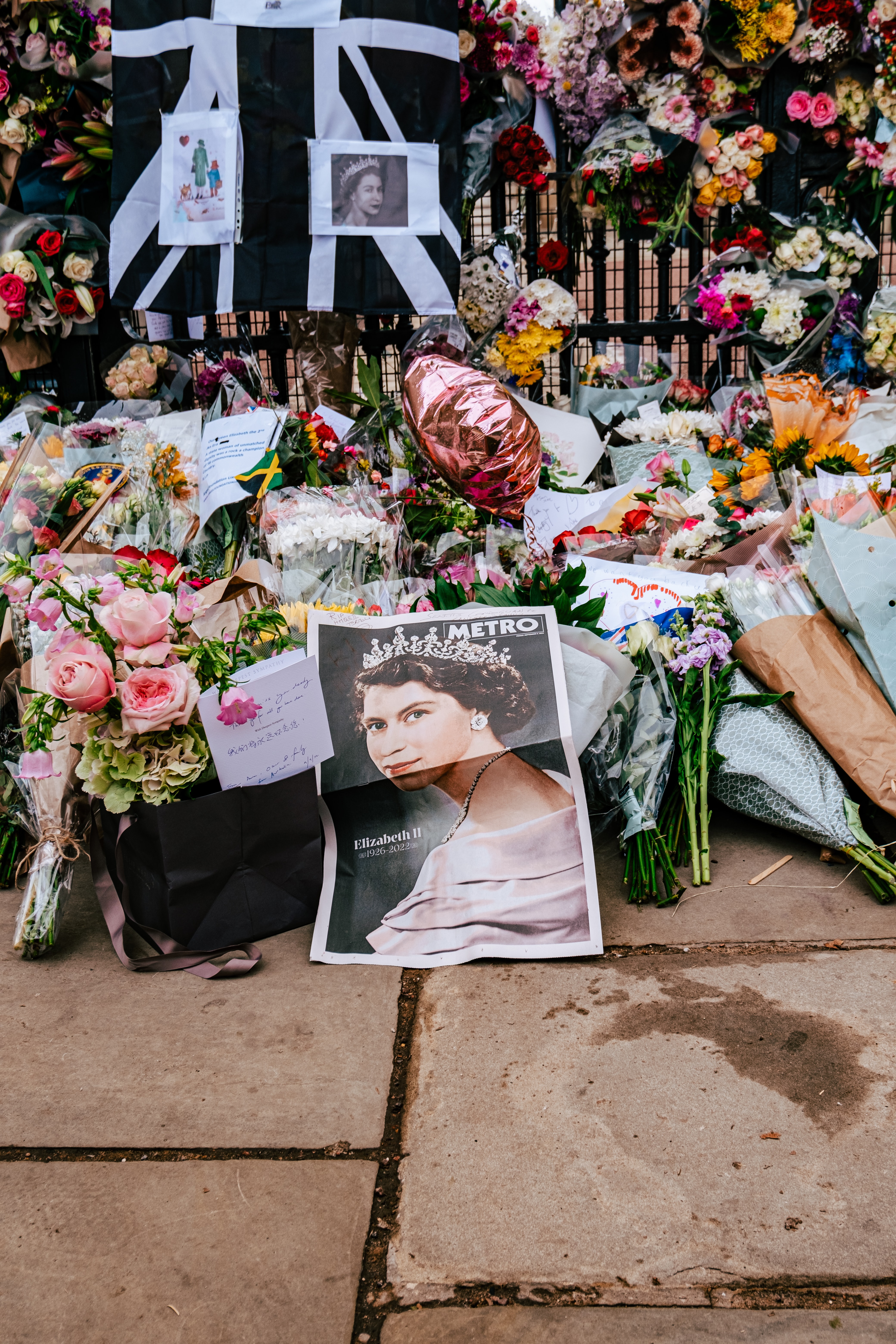 Mourners' Flowers at Buckingham Palace